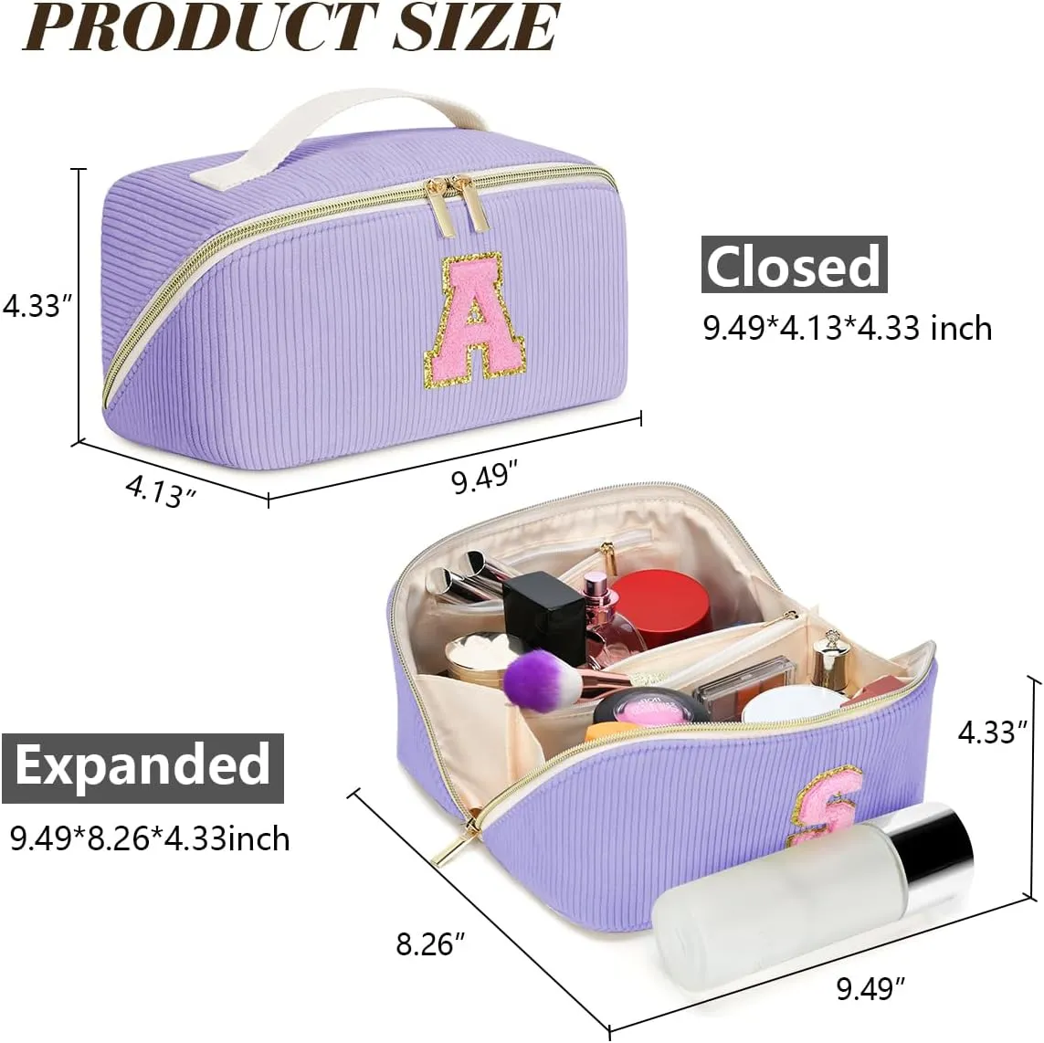 Gifts for Girls, Initial Travel Makeup Bag Women's Day Gift Make up Bag Cosmetic Bags Monther's Day Gifts, Personalized Stuff Bag Cute Makeup Bag Birthday Gifts for Women/Friend/Mother Purple - J