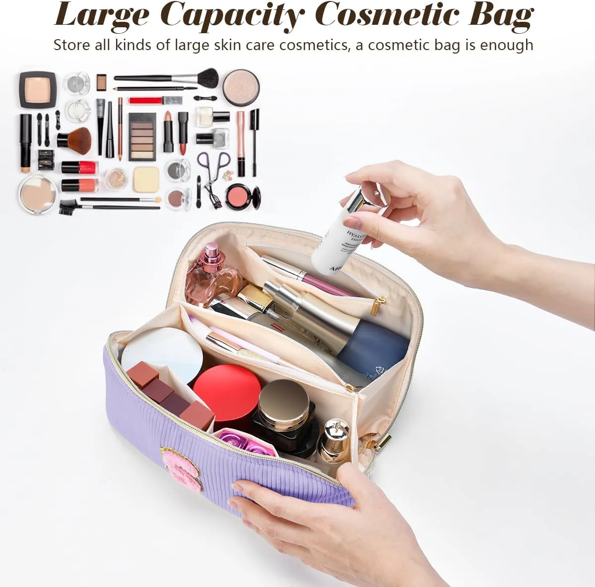 Gifts for Girls, Initial Travel Makeup Bag Women's Day Gift Make up Bag Cosmetic Bags Monther's Day Gifts, Personalized Stuff Bag Cute Makeup Bag Birthday Gifts for Women/Friend/Mother Purple - J