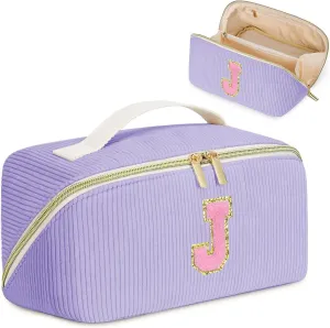 Gifts for Girls, Initial Travel Makeup Bag Women's Day Gift Make up Bag Cosmetic Bags Monther's Day Gifts, Personalized Stuff Bag Cute Makeup Bag Birthday Gifts for Women/Friend/Mother Purple - J