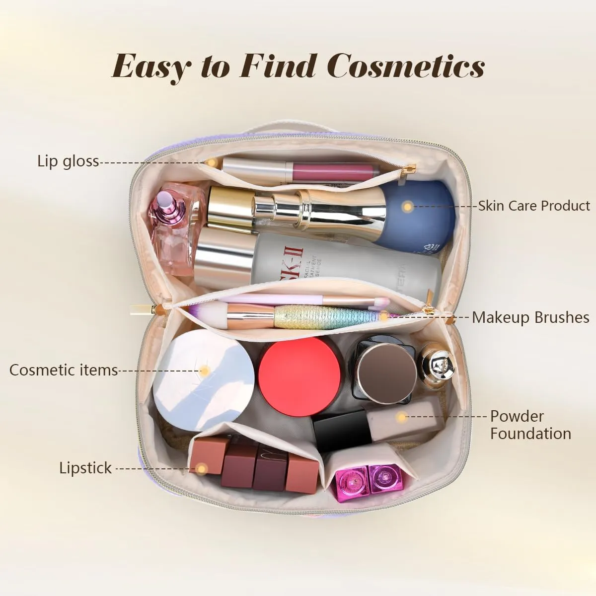 Gifts for Girls, Initial Travel Makeup Bag Women's Day Gift Make up Bag Cosmetic Bags Monther's Day Gifts, Personalized Stuff Bag Cute Makeup Bag Birthday Gifts for Women/Friend/Mother Purple - J