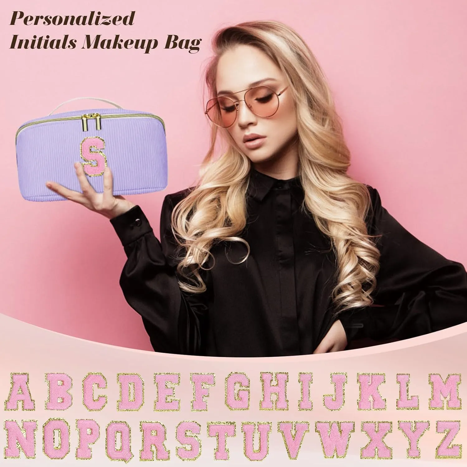 Gifts for Girls, Initial Travel Makeup Bag Women's Day Gift Make up Bag Cosmetic Bags Monther's Day Gifts, Personalized Stuff Bag Cute Makeup Bag Birthday Gifts for Women/Friend/Mother Purple - J