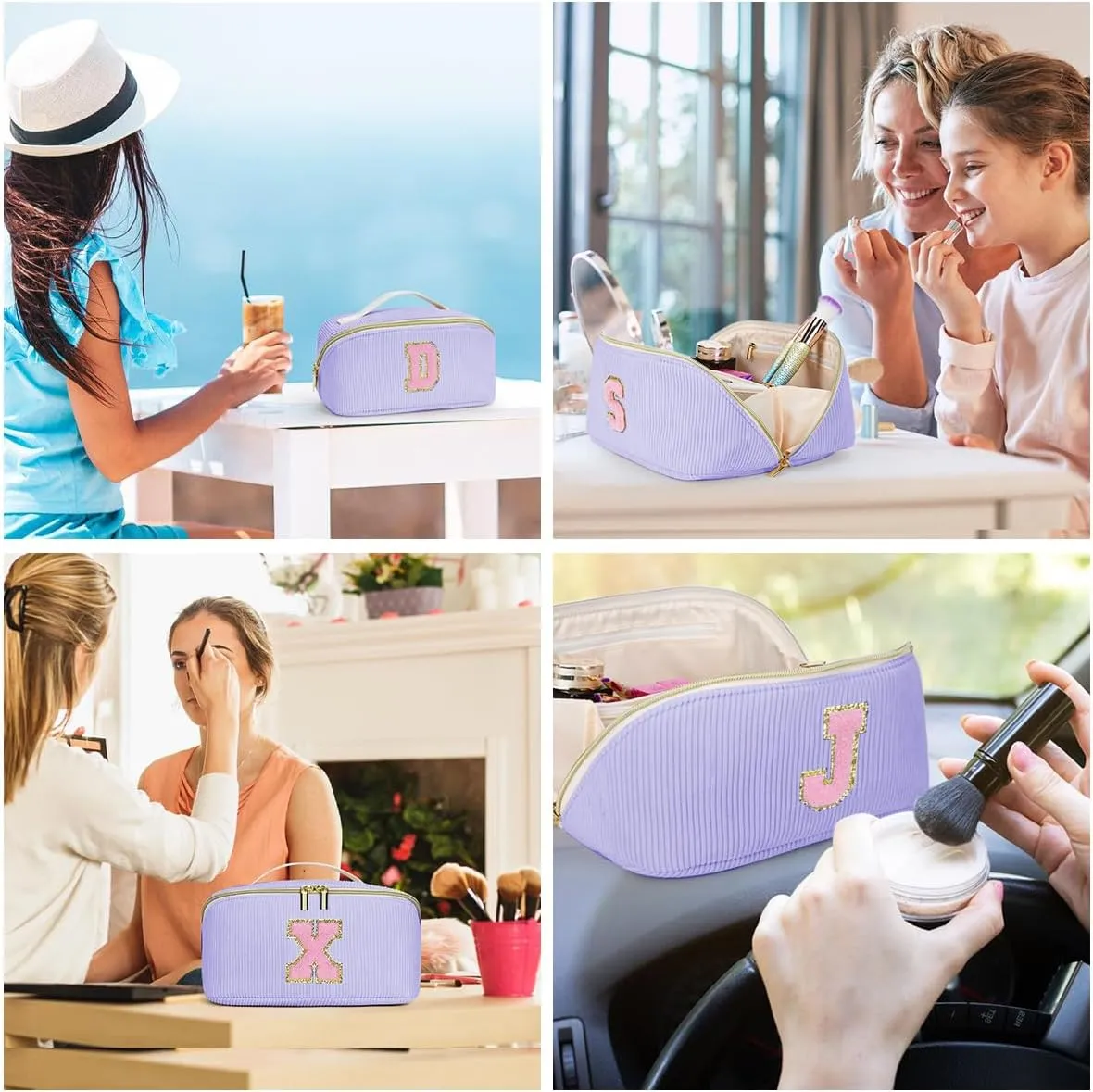 Gifts for Girls, Initial Travel Makeup Bag Women's Day Gift Make up Bag Cosmetic Bags Monther's Day Gifts, Personalized Stuff Bag Cute Makeup Bag Birthday Gifts for Women/Friend/Mother Purple - J