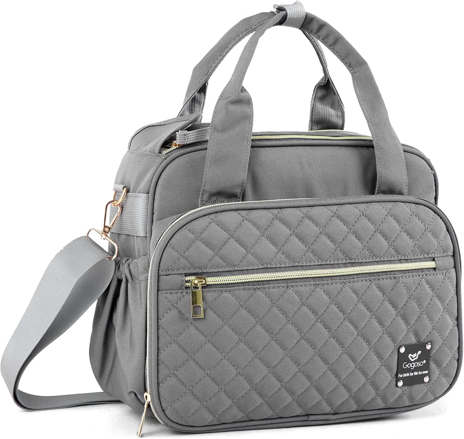 GOGOSO Crossbody Small Diaper Bag, Cute Mini Baby Diaper Tote Bags with Insulated Pockets for Traveling Outdoor Parent,Gray