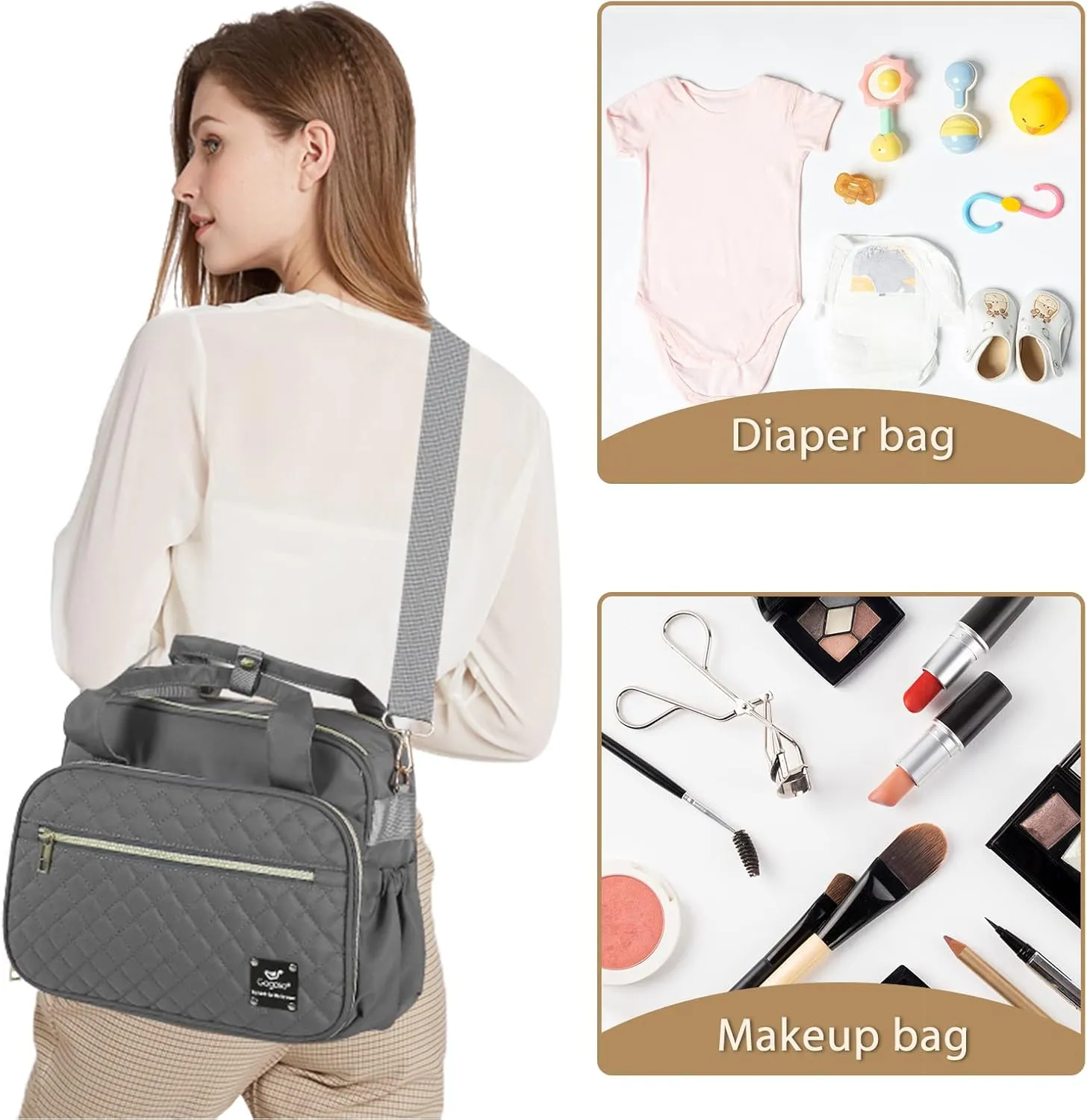 GOGOSO Crossbody Small Diaper Bag, Cute Mini Baby Diaper Tote Bags with Insulated Pockets for Traveling Outdoor Parent,Gray