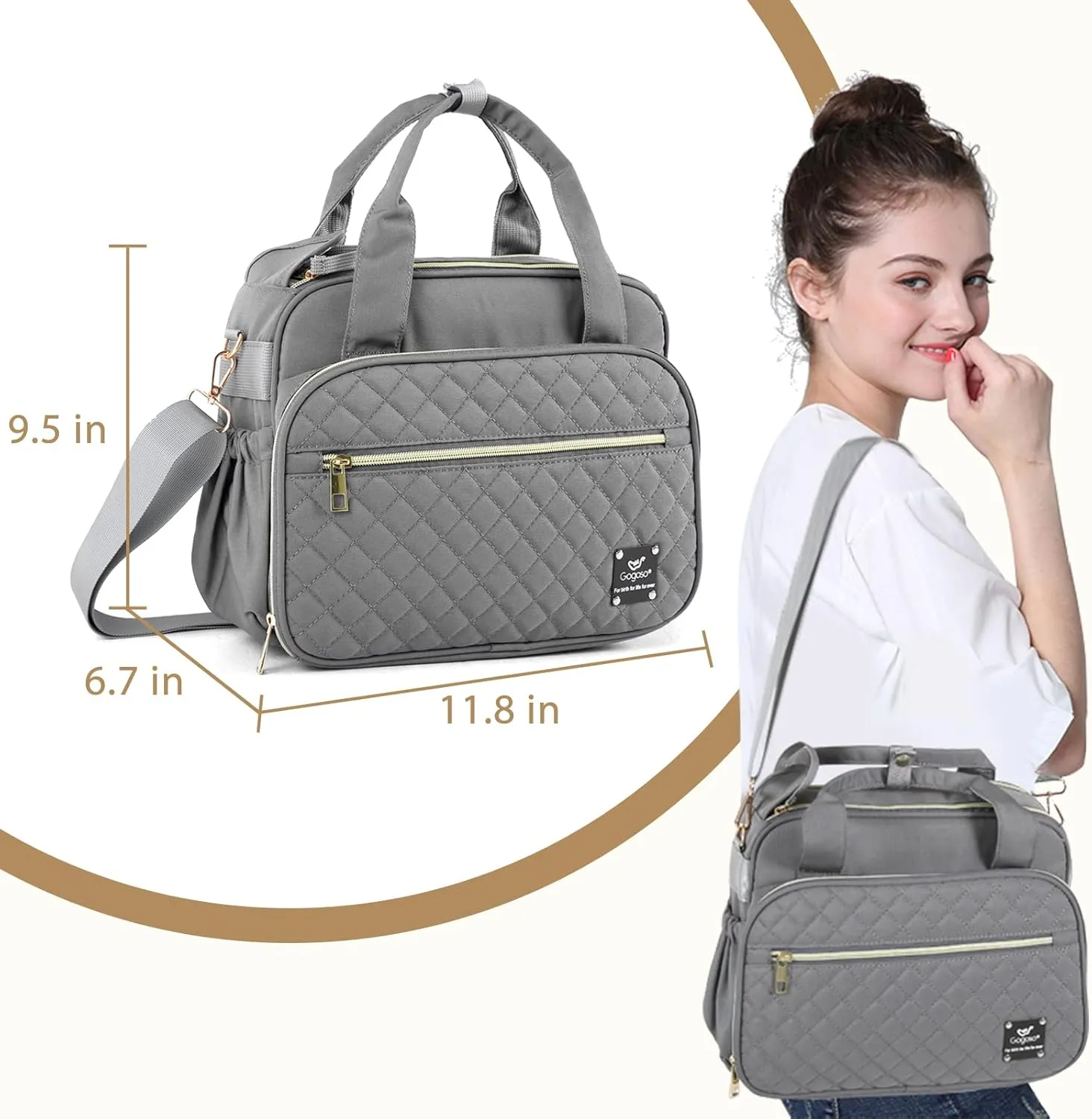 GOGOSO Crossbody Small Diaper Bag, Cute Mini Baby Diaper Tote Bags with Insulated Pockets for Traveling Outdoor Parent,Gray
