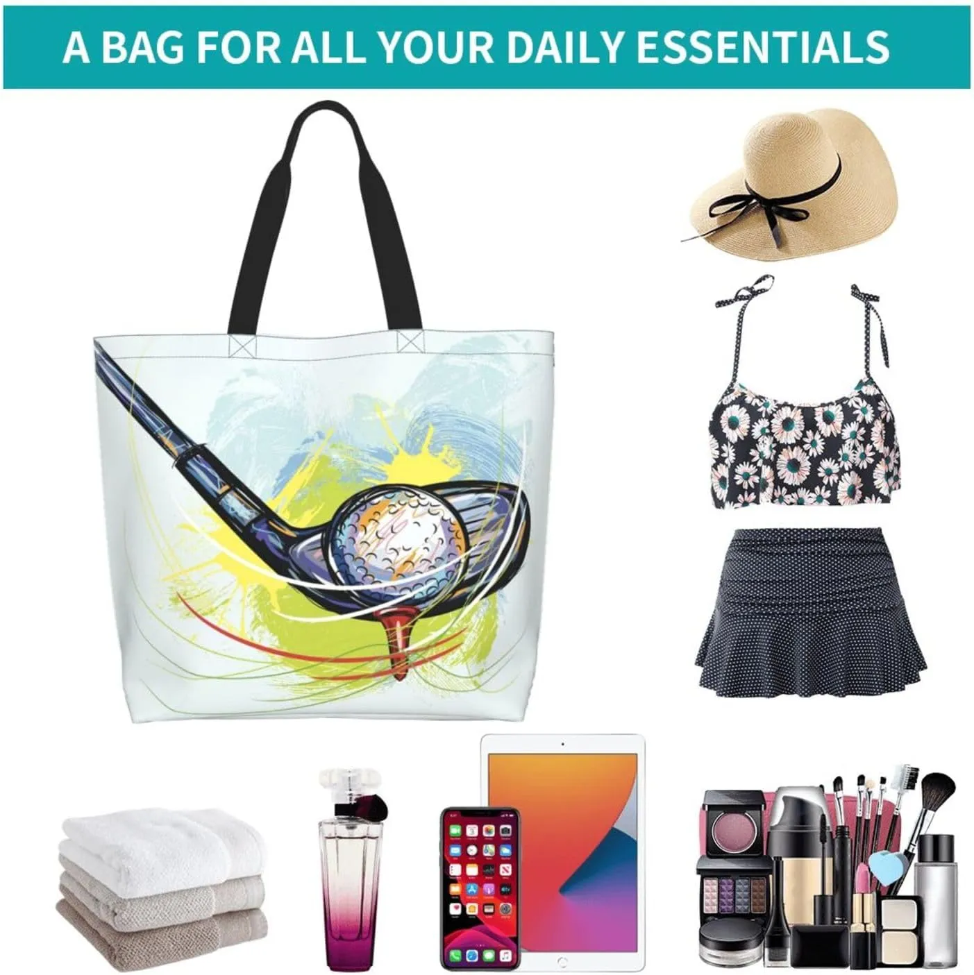 Golf Sports Ball Cute Tote Bag Beach Bag Large Capacity Grocery Bag Reusable Shopping bags for Women
