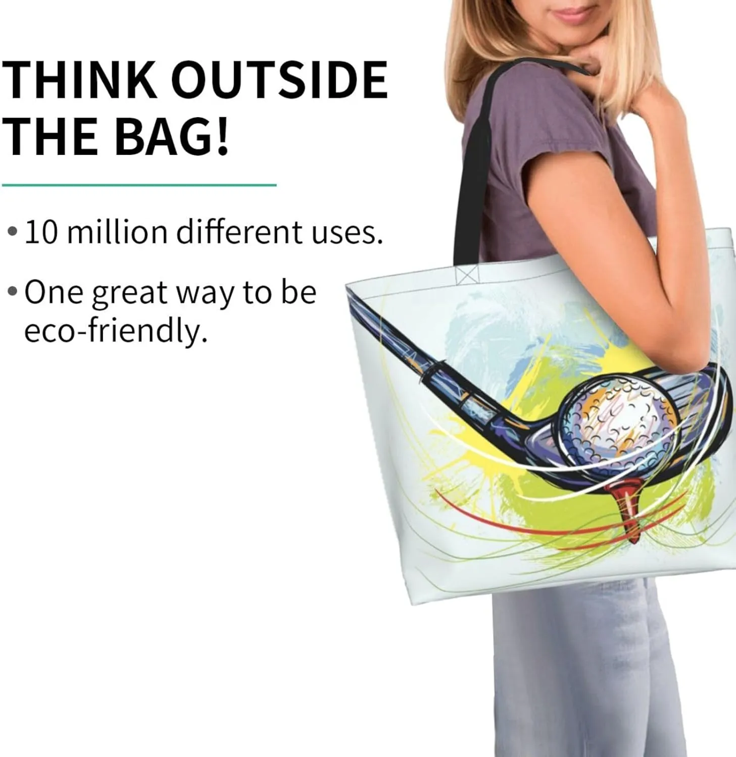 Golf Sports Ball Cute Tote Bag Beach Bag Large Capacity Grocery Bag Reusable Shopping bags for Women