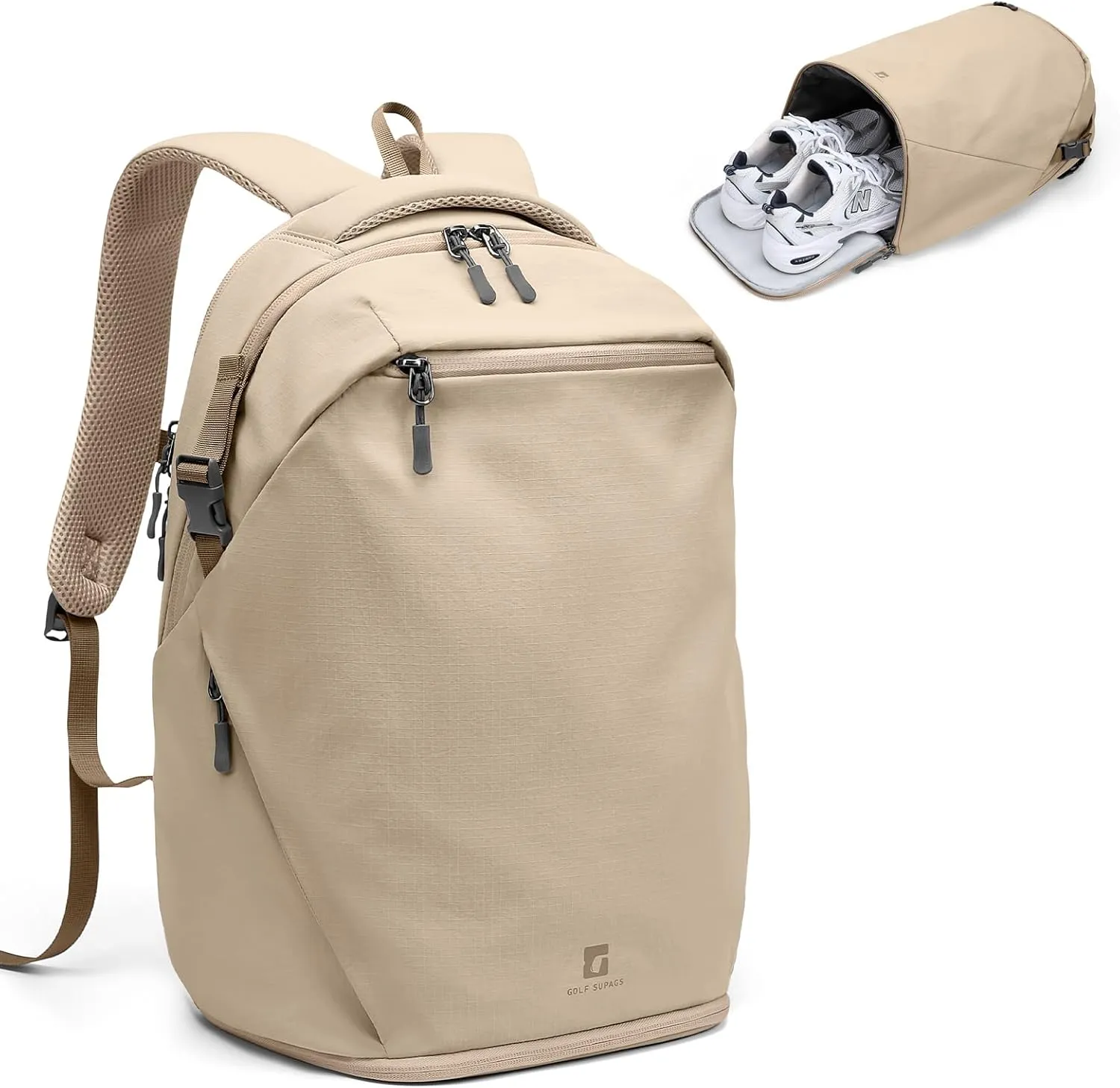 GOLF SUPAGS Basic Multipurpose Casual Backpack Laptop Compartment Water Resistant for Travel Hiking Sport Work Daypack Bag (Khaki)