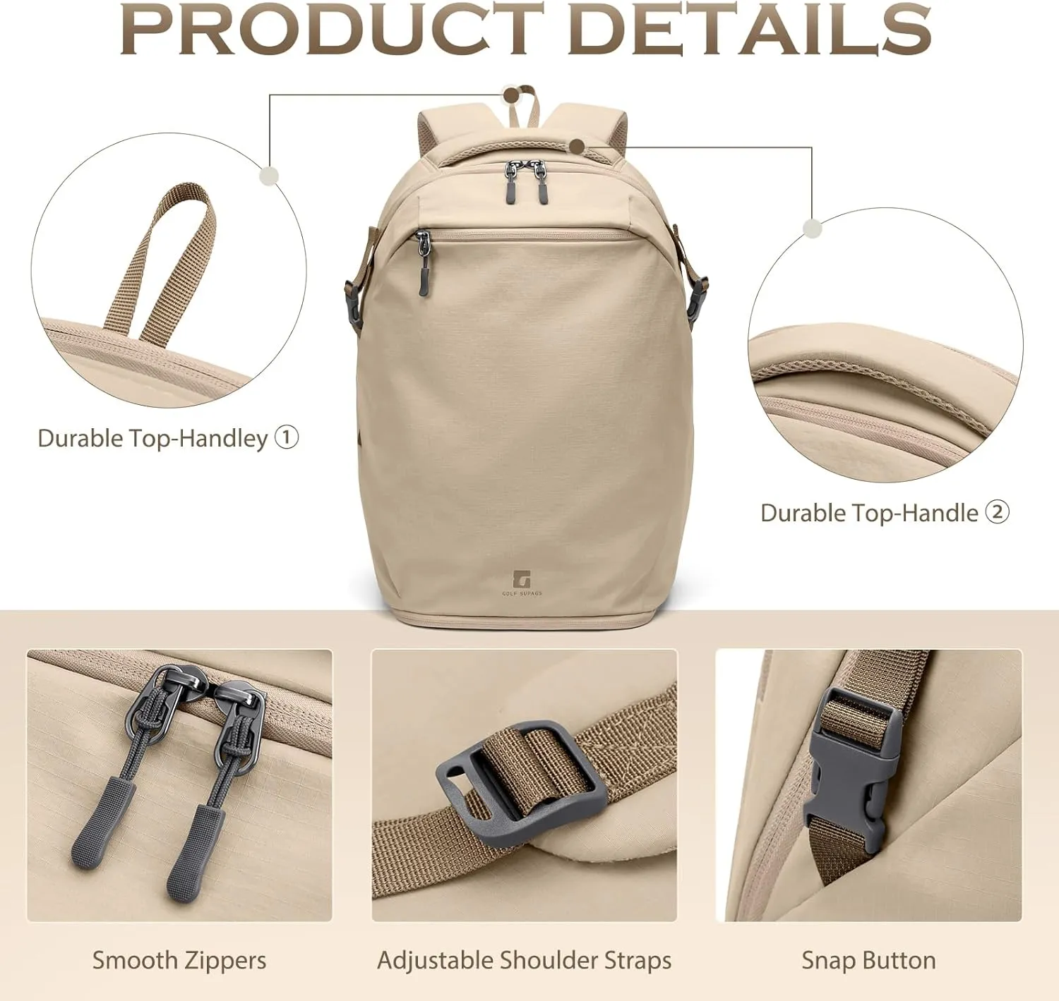 GOLF SUPAGS Basic Multipurpose Casual Backpack Laptop Compartment Water Resistant for Travel Hiking Sport Work Daypack Bag (Khaki)