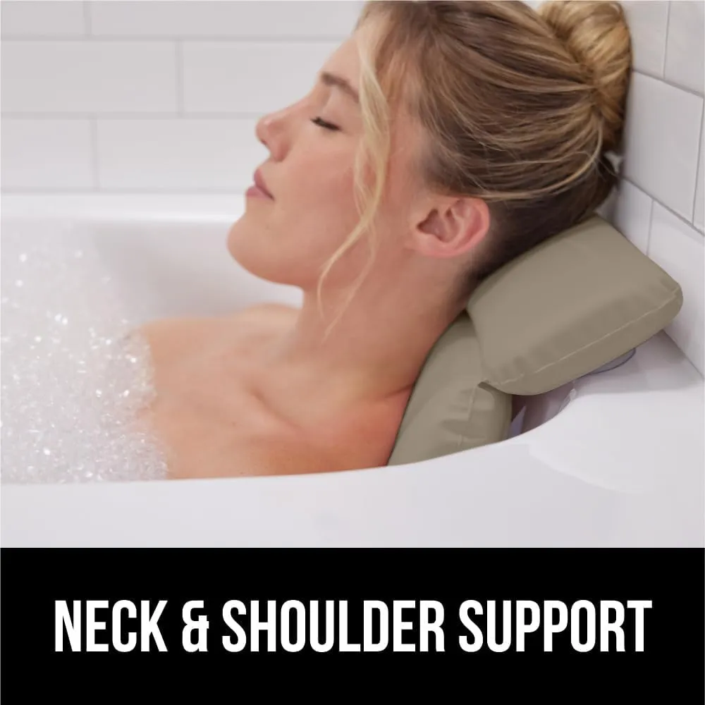GORILLA GRIP Bath Pillow for Tub, Improved Suction Cups, Luxury Bathtub Pillows, Headrest for Neck and Back Support, Relaxing Home Spa, Hot Tubs and Bathroom Essentials, Gifts for Women, 2 Panel Beige