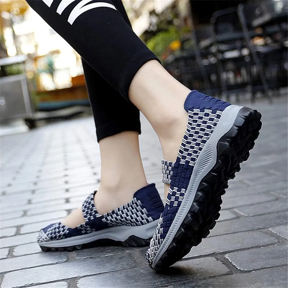 GOSPT Women's Elastic Woven Walking Shoes Mary Jane Flats Slip on Sneakers