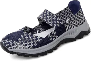 GOSPT Women's Elastic Woven Walking Shoes Mary Jane Flats Slip on Sneakers