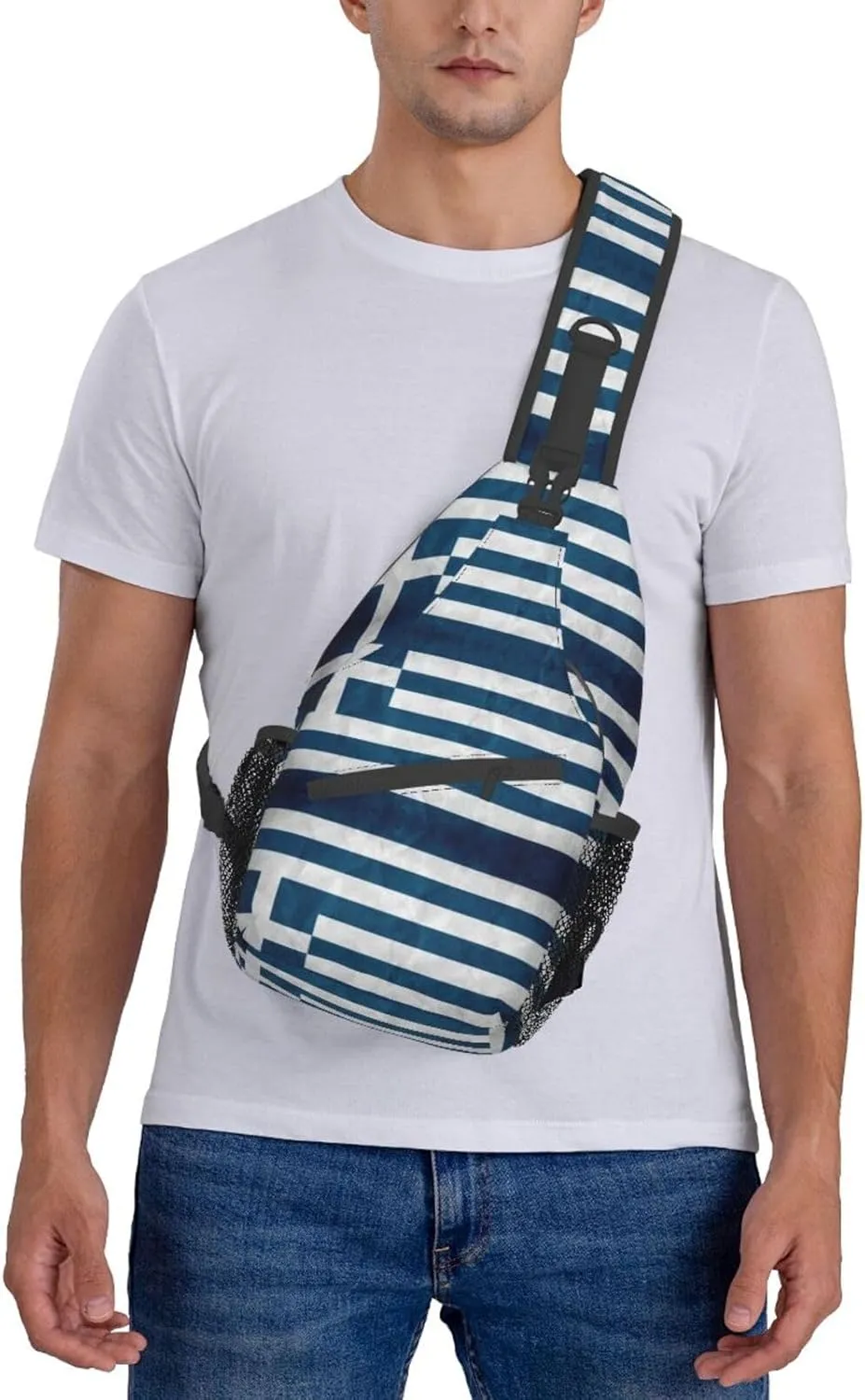 Gradient Blue Denim Unisex Crossbody Backpack Travel Hiking Casual Chest Bags Lightweight Fashion