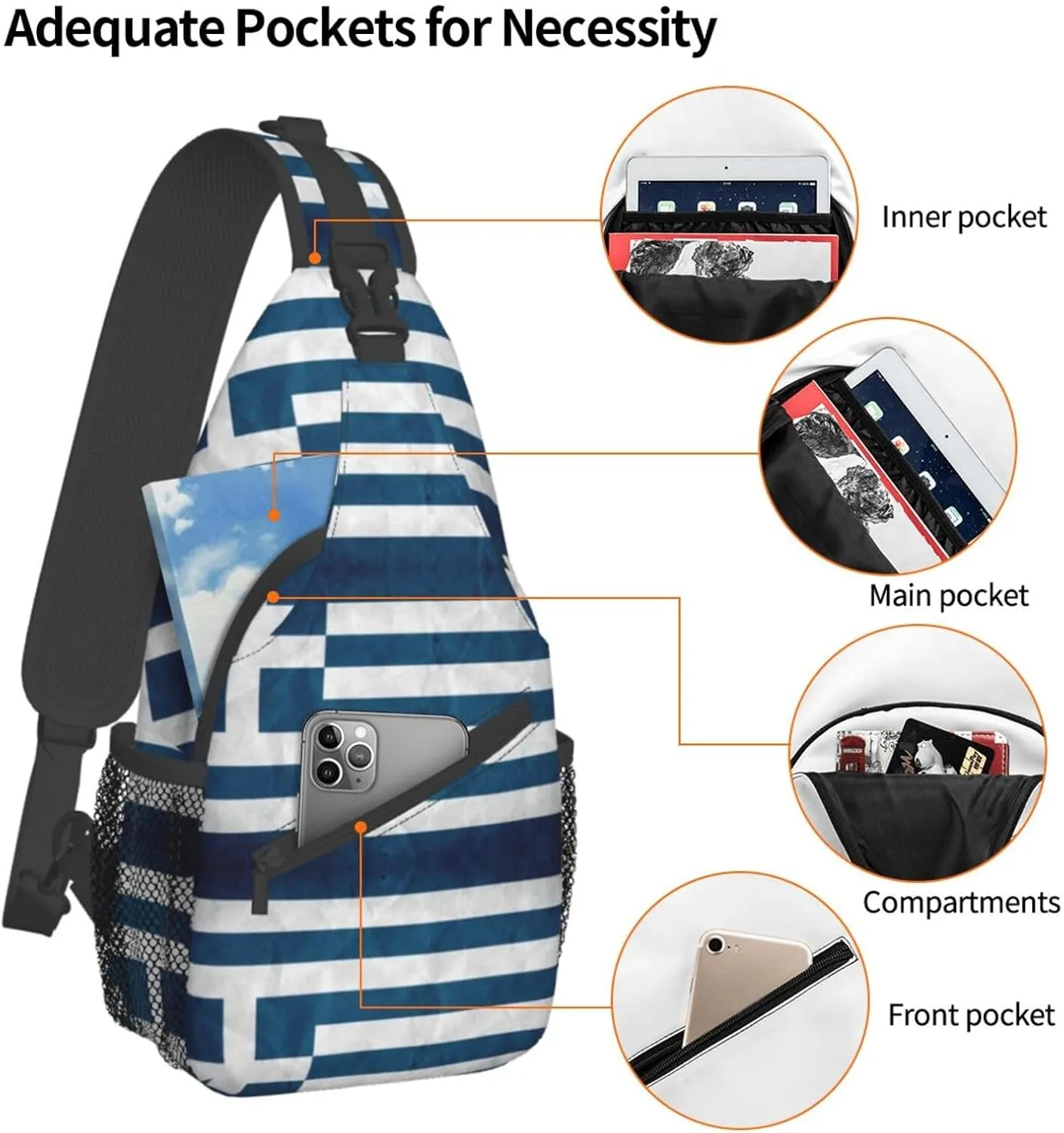 Gradient Blue Denim Unisex Crossbody Backpack Travel Hiking Casual Chest Bags Lightweight Fashion