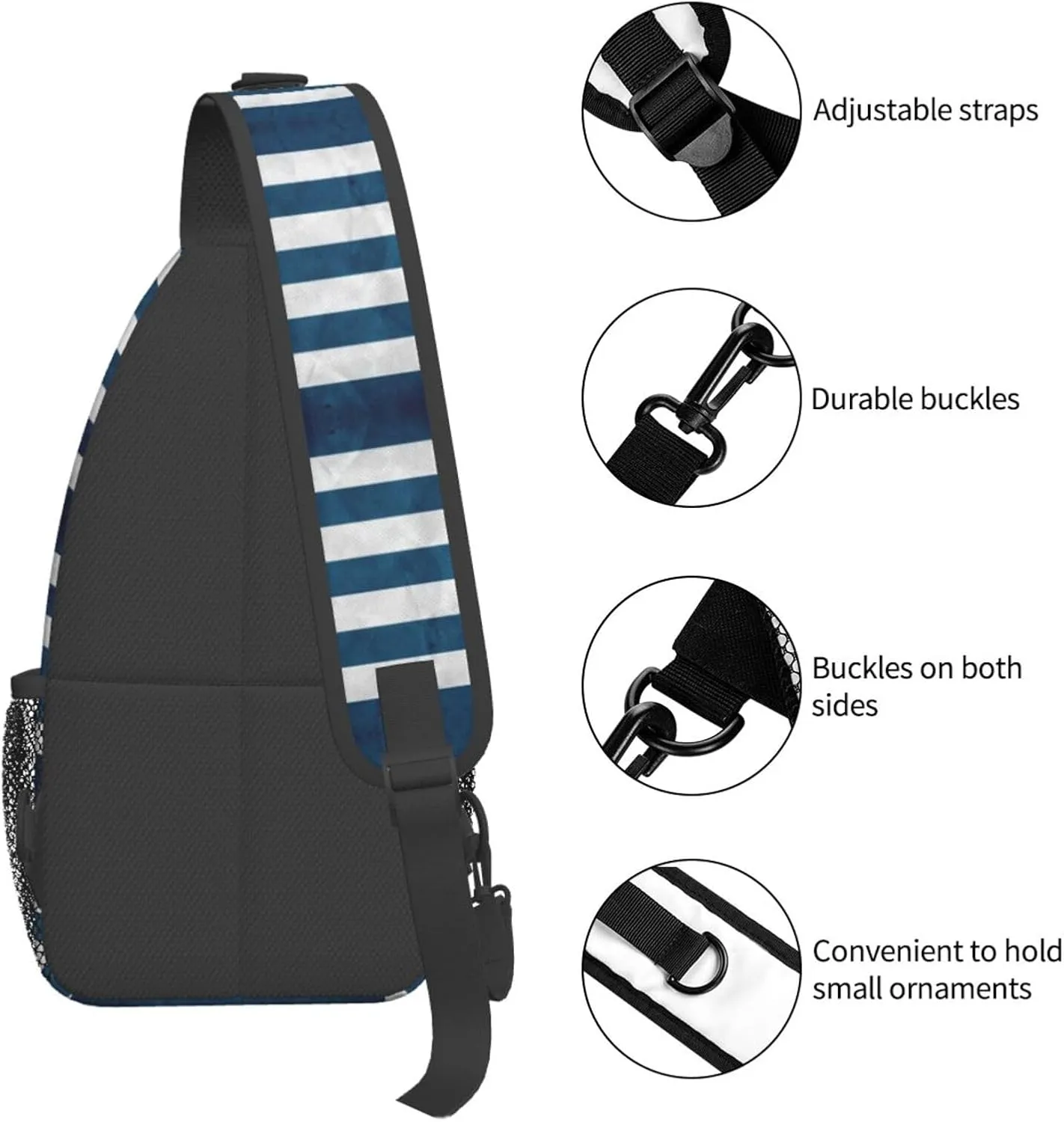 Gradient Blue Denim Unisex Crossbody Backpack Travel Hiking Casual Chest Bags Lightweight Fashion