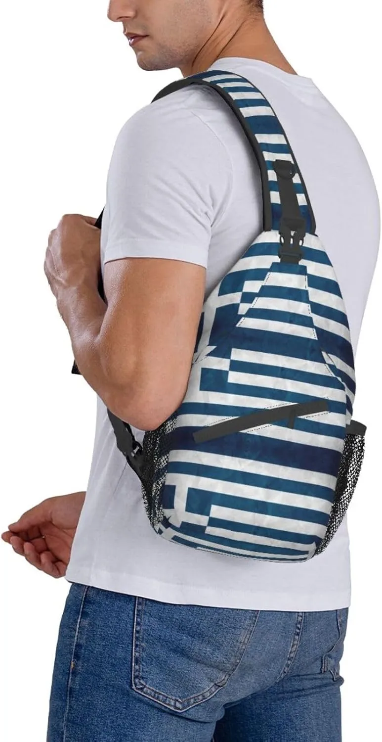 Gradient Blue Denim Unisex Crossbody Backpack Travel Hiking Casual Chest Bags Lightweight Fashion