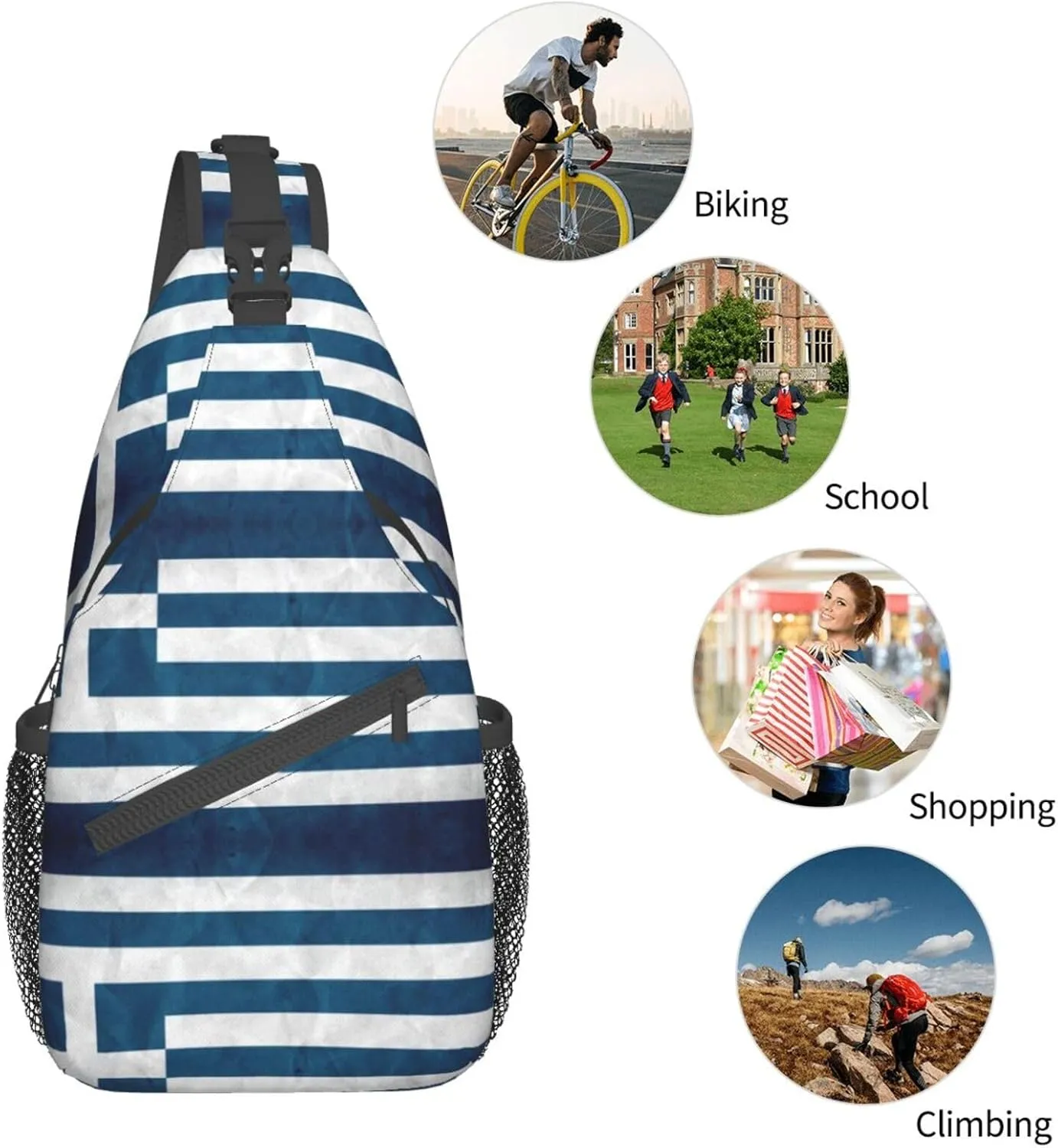 Gradient Blue Denim Unisex Crossbody Backpack Travel Hiking Casual Chest Bags Lightweight Fashion