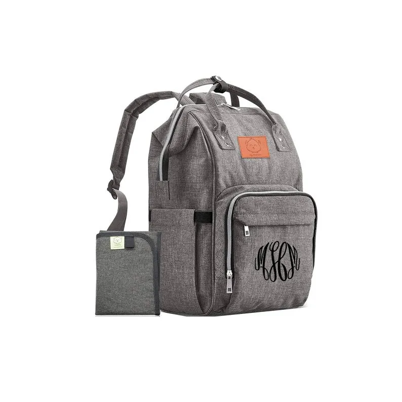Gray Backpack Diaper Bag with Monogram - Free Shipping