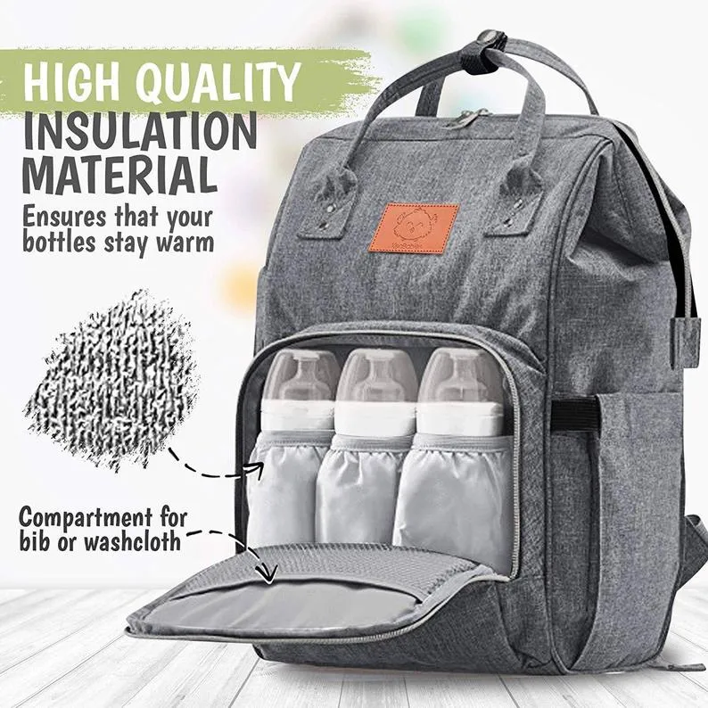 Gray Backpack Diaper Bag with Monogram - Free Shipping