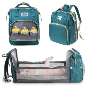 Green Diaper Backpack Foldable Baby Bed Large Capacity Mummy Bag With Changing Station LC1205