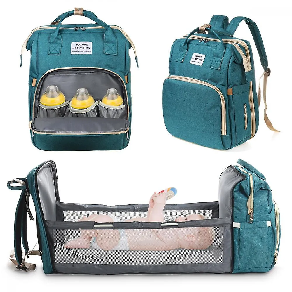 Green Diaper Backpack Foldable Baby Bed Large Capacity Mummy Bag With Changing Station LC1205
