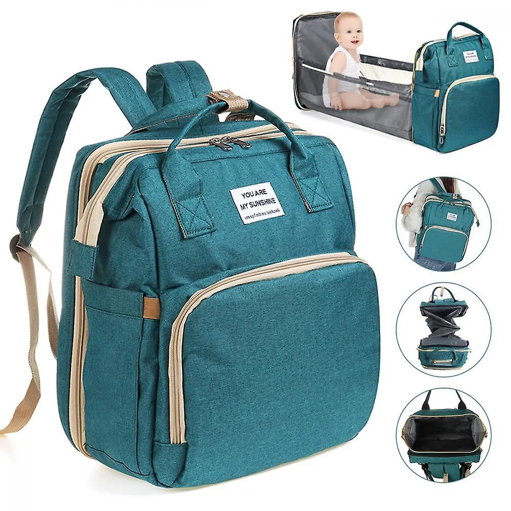 Green Diaper Backpack Foldable Baby Bed Large Capacity Mummy Bag With Changing Station LC1205