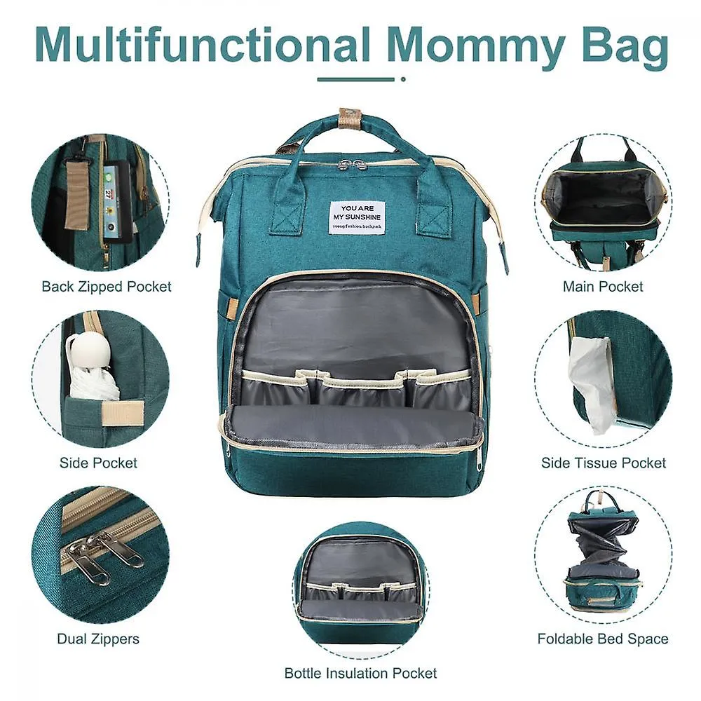 Green Diaper Backpack Foldable Baby Bed Large Capacity Mummy Bag With Changing Station LC1205