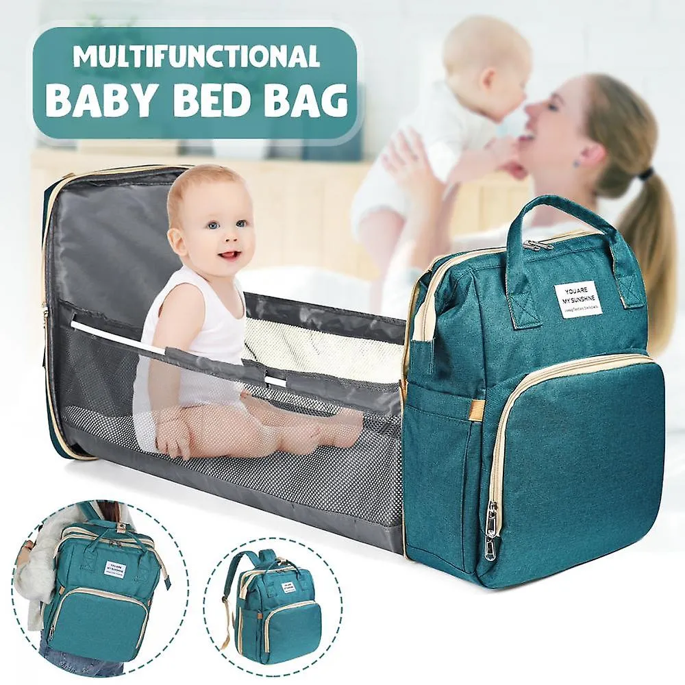Green Diaper Backpack Foldable Baby Bed Large Capacity Mummy Bag With Changing Station LC1205
