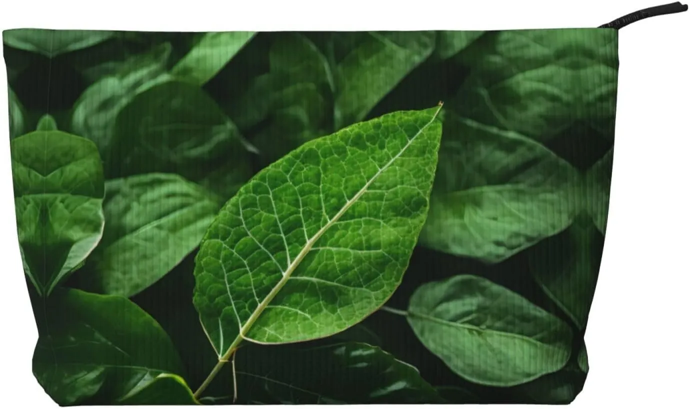 Green Leaf Nature Printed corduroy cosmetic bag - travel essential cosmetic storage bag