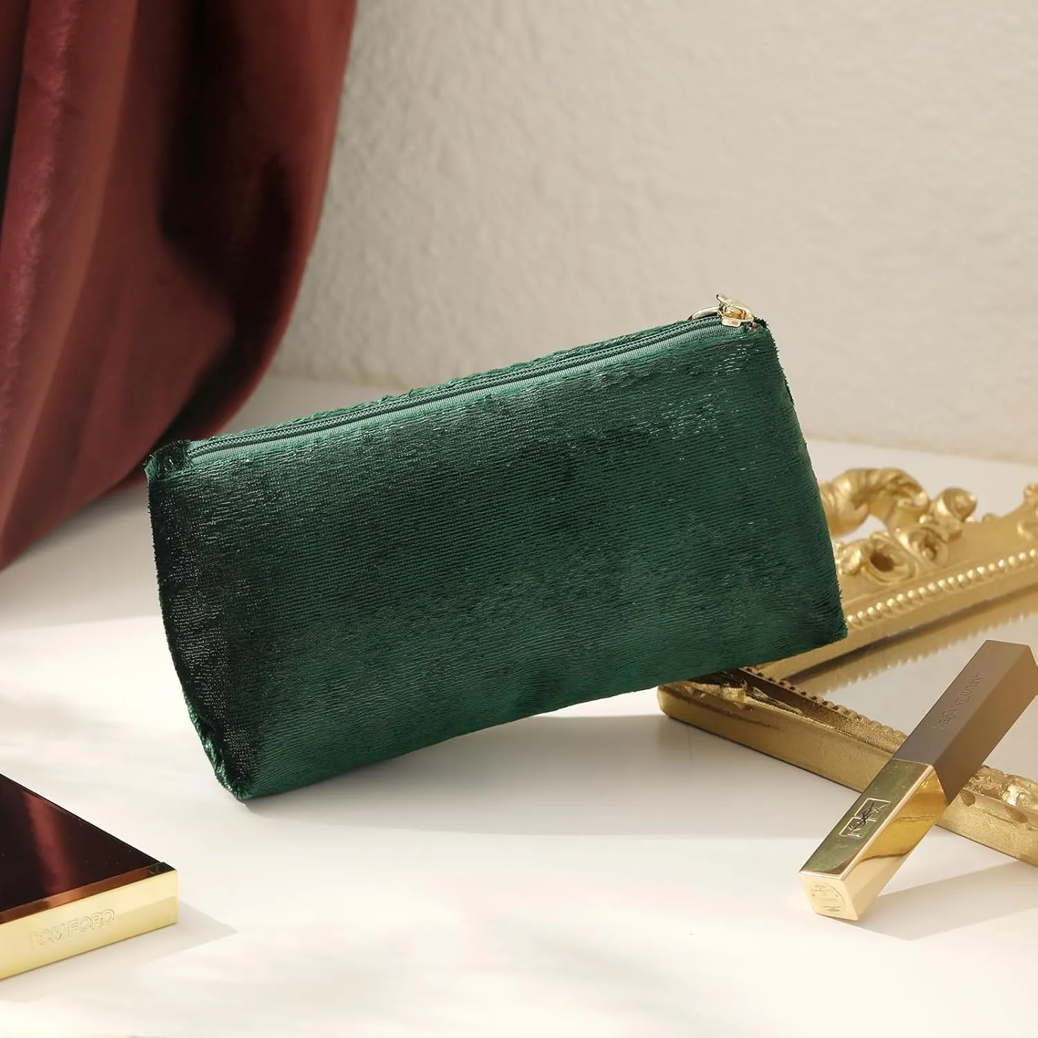 Green Makeup Organizer Bag for Purse，Cosmetic Travel Bag for Women, Make Up Pouch for Travelling