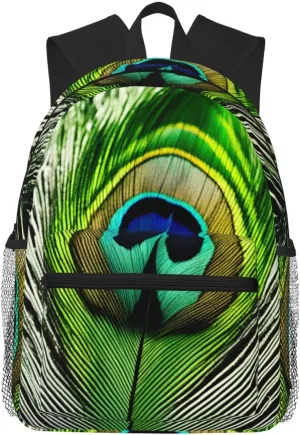 Green Peacock Feather Print Shoulder Bag, Lightweight Shoulder Bag, Travel Bag, Hiking Backpack, Cute Shoulder Bag