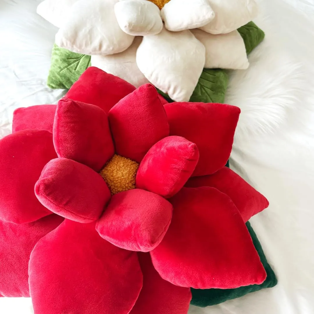 Green Philosophy Co. Poinsettia Pillow - Marshmallow White