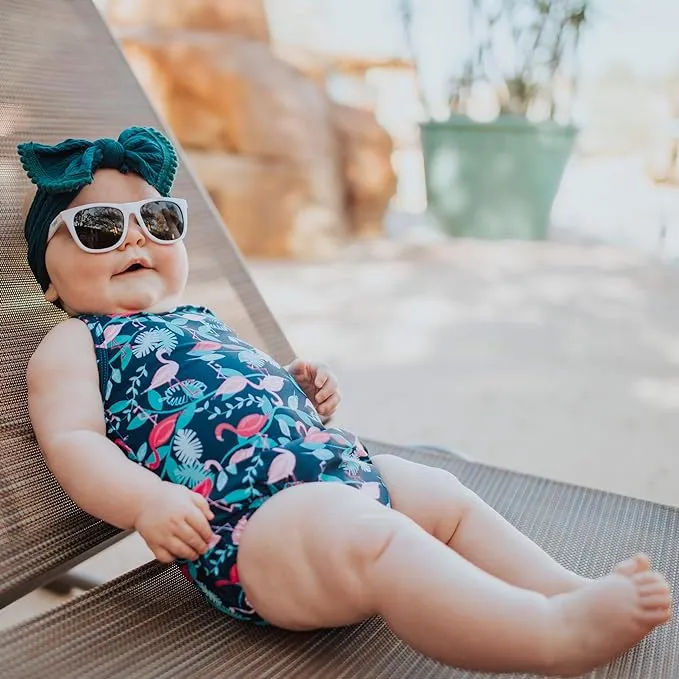 Green Sprouts | Swimsuit with Built-in Reusable Absorbent Swim Diaper-Navy Flamingo