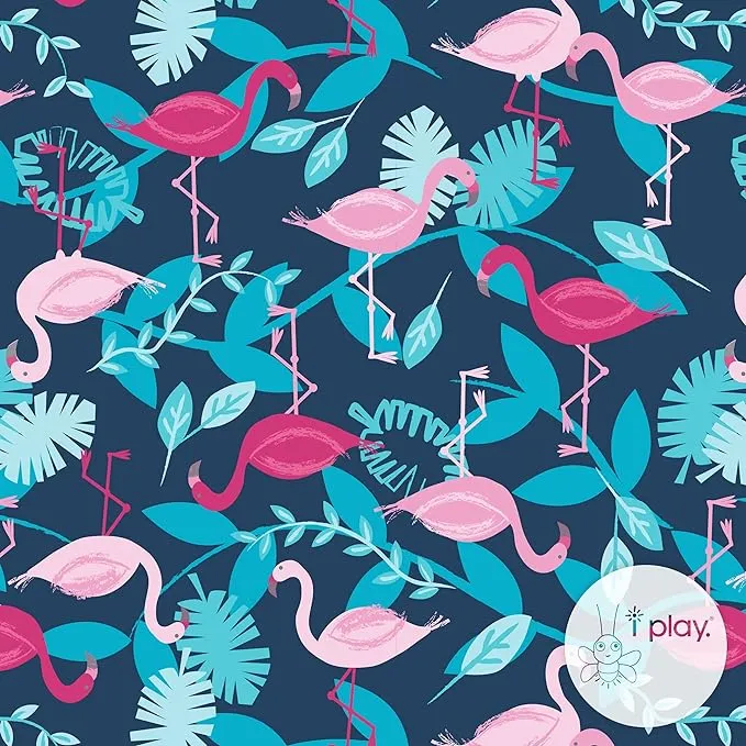 Green Sprouts | Swimsuit with Built-in Reusable Absorbent Swim Diaper-Navy Flamingo