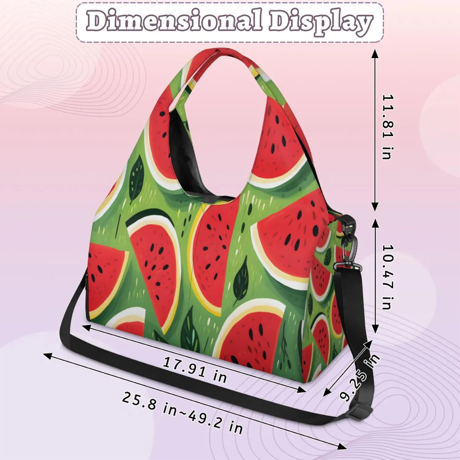 Green Watermelon Slices Waterproof Gym Bag for Men Women, Sports Duffel Bag with Shoe Compartment Yoga Mat Holder, Portable Large Travel Bag for Fitness, Camping, Weekend Trips