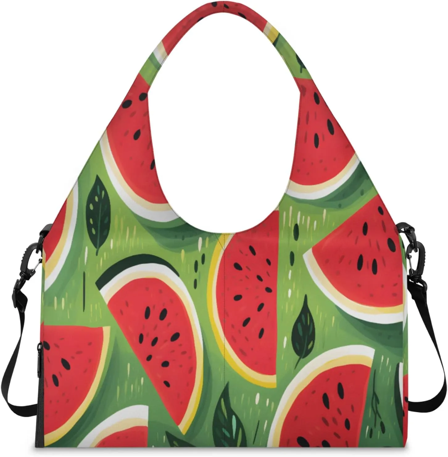 Green Watermelon Slices Waterproof Gym Bag for Men Women, Sports Duffel Bag with Shoe Compartment Yoga Mat Holder, Portable Large Travel Bag for Fitness, Camping, Weekend Trips