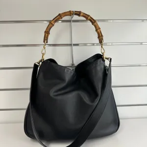 Gucci Bamboo Tote 2397 Black Leather Top Handle Bag