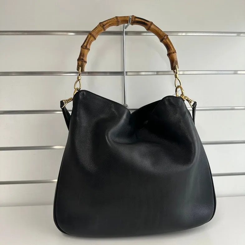 Gucci Bamboo Tote 2397 Black Leather Top Handle Bag