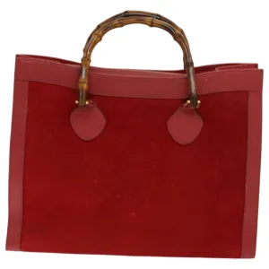 GUCCI Bamboo Tote Bag Suede Red ep5090