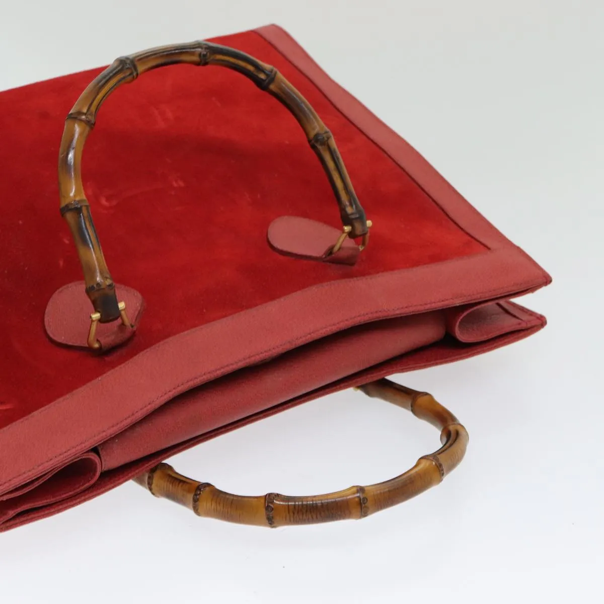 GUCCI Bamboo Tote Bag Suede Red ep5090