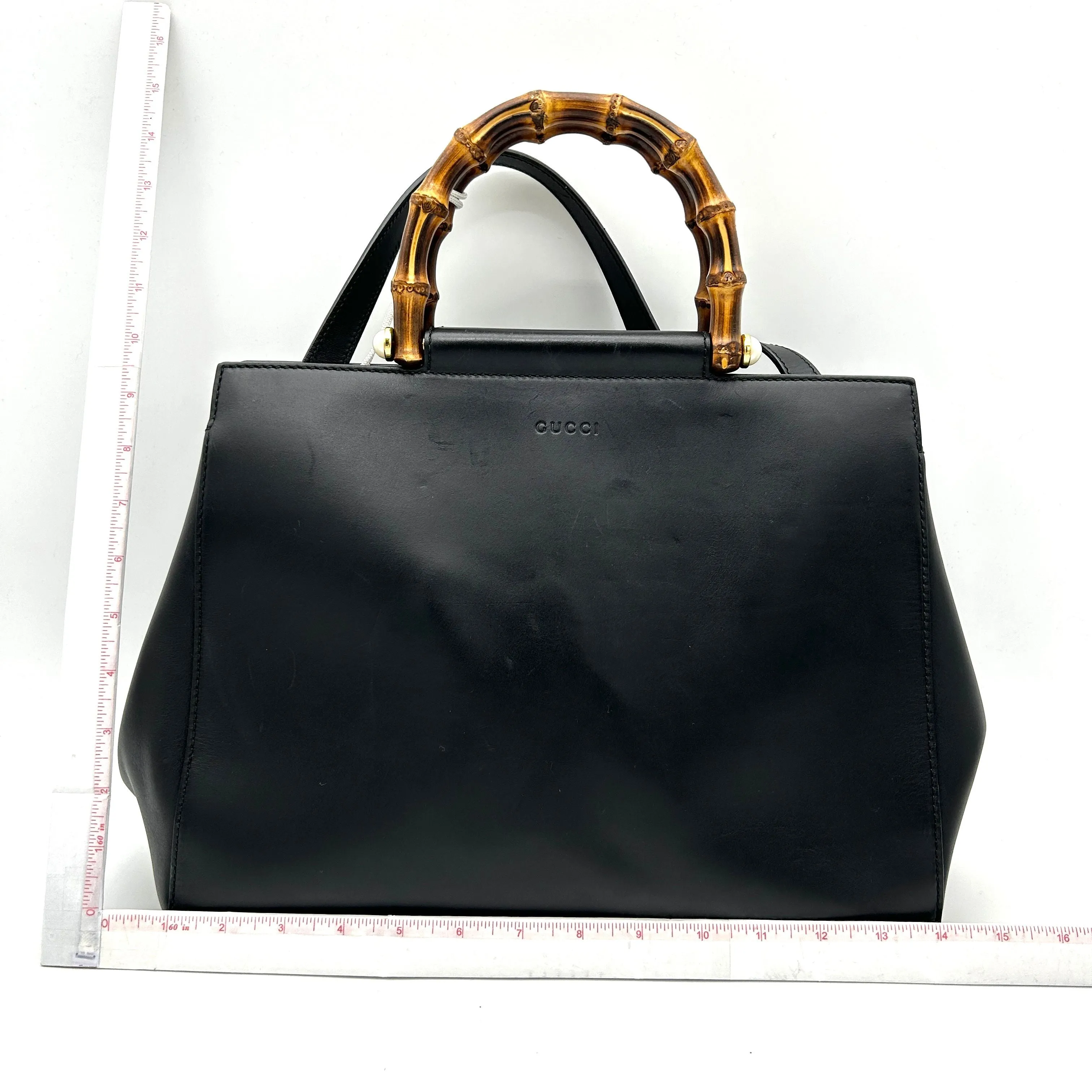 Gucci Black Leather Nymphaea Bamboo Tote Gucci LA14305