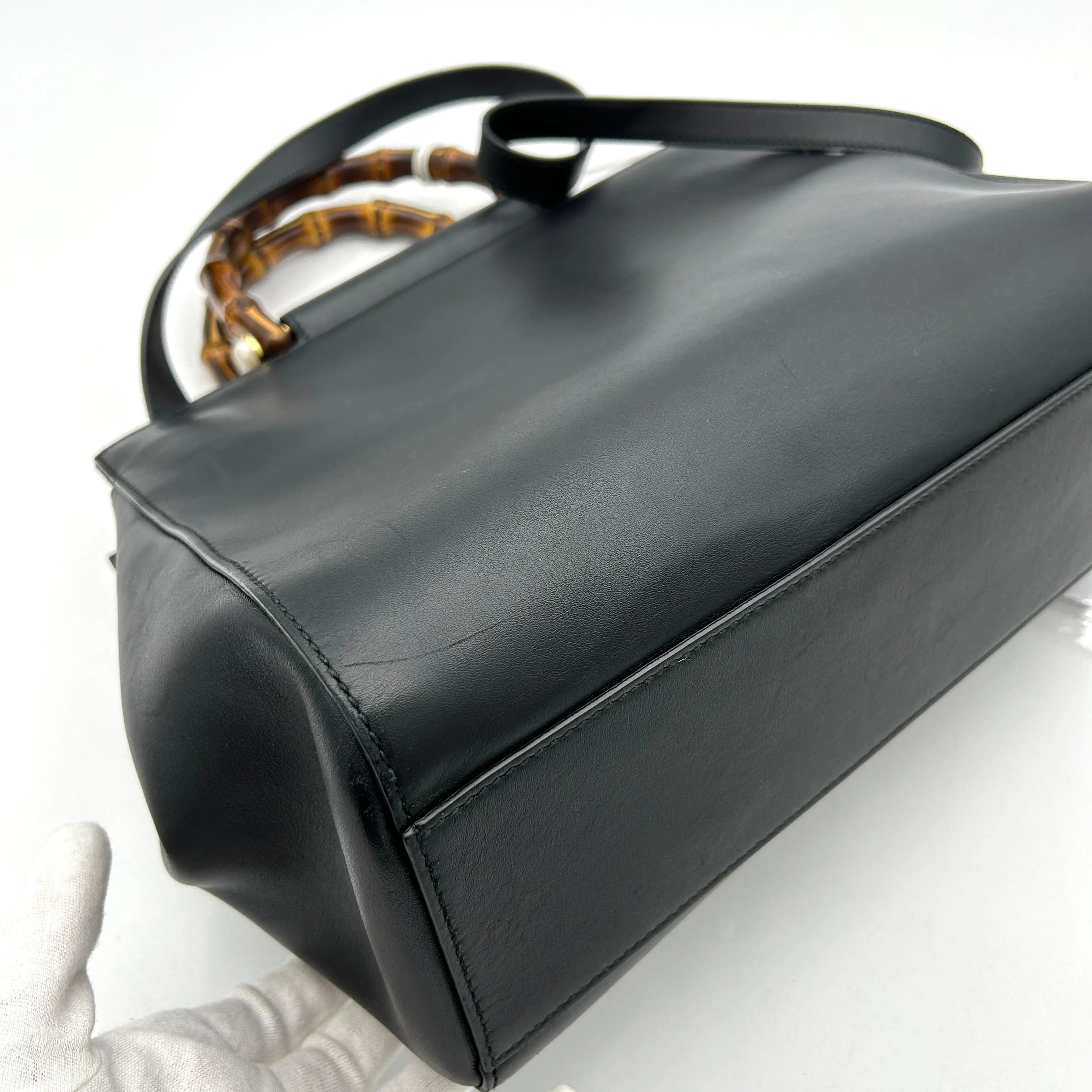 Gucci Black Leather Nymphaea Bamboo Tote Gucci LA14305