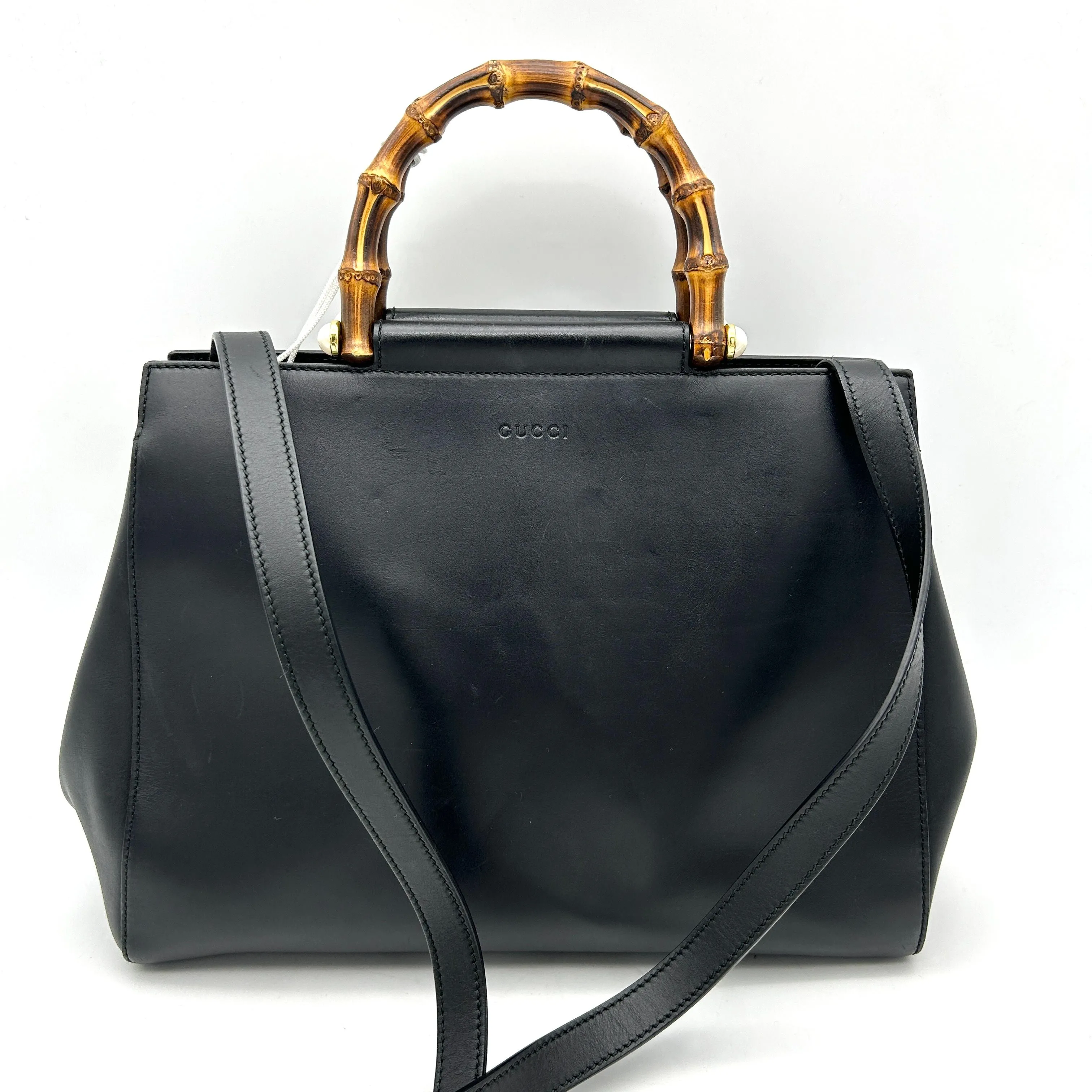 Gucci Black Leather Nymphaea Bamboo Tote Gucci LA14305
