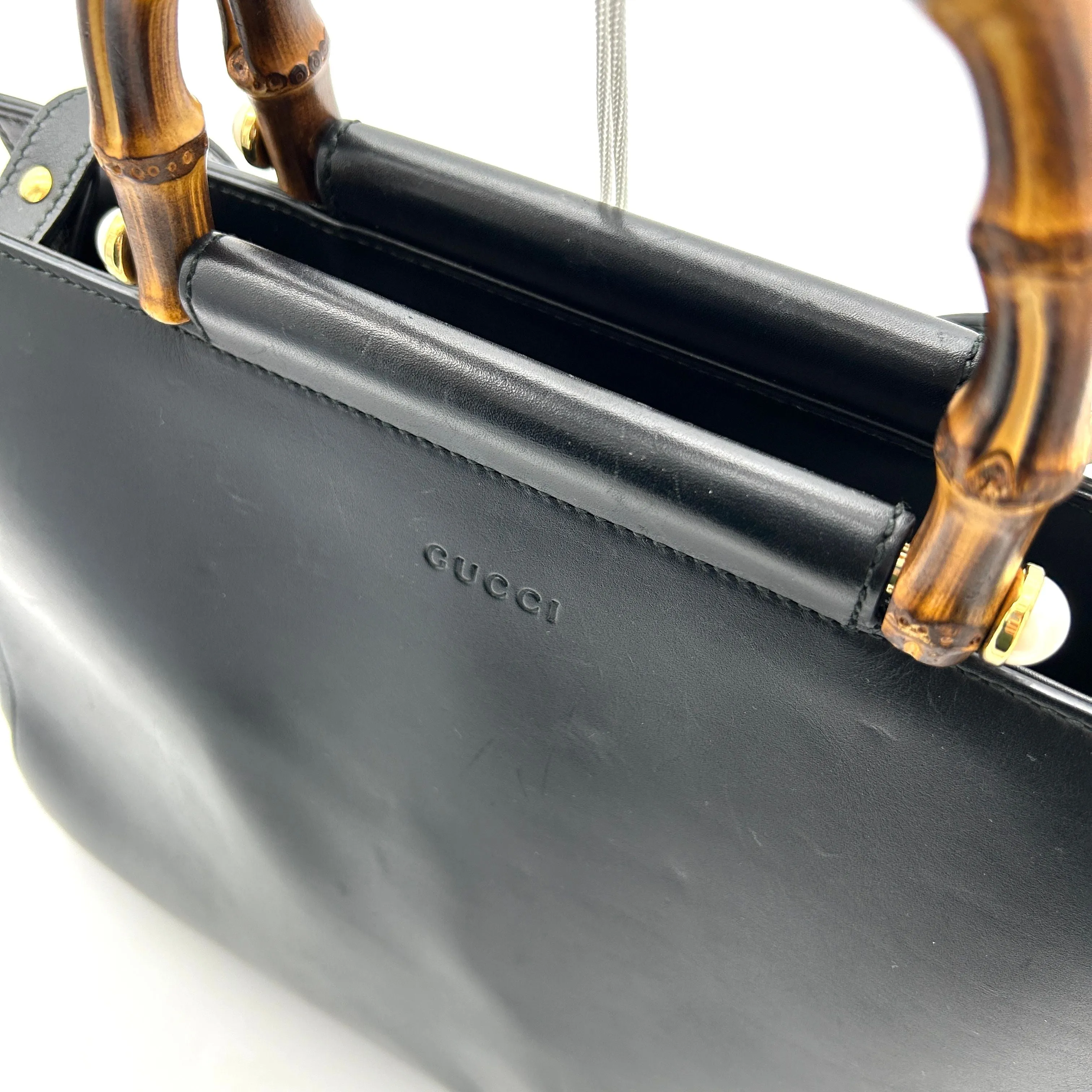 Gucci Black Leather Nymphaea Bamboo Tote Gucci LA14305