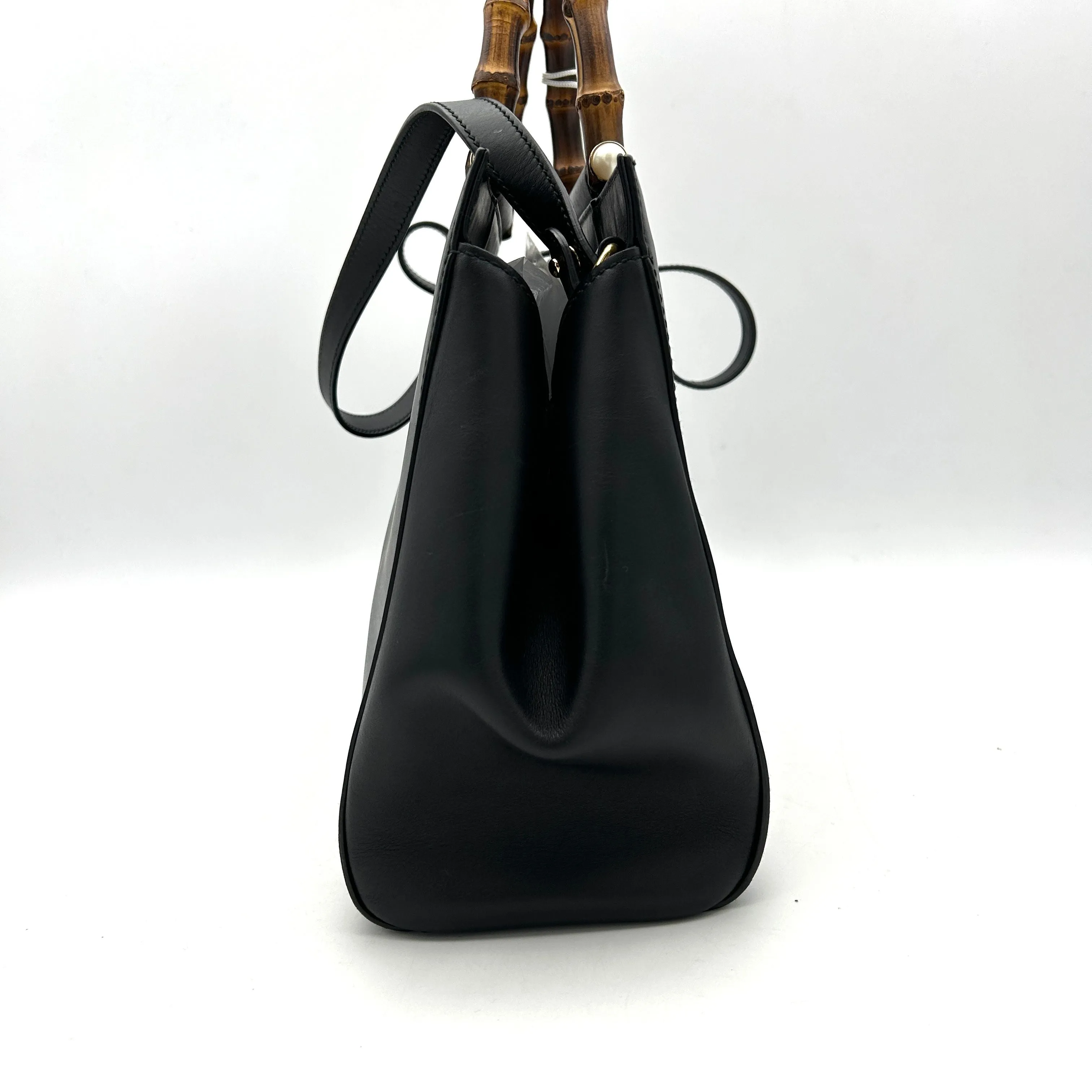 Gucci Black Leather Nymphaea Bamboo Tote Gucci LA14305