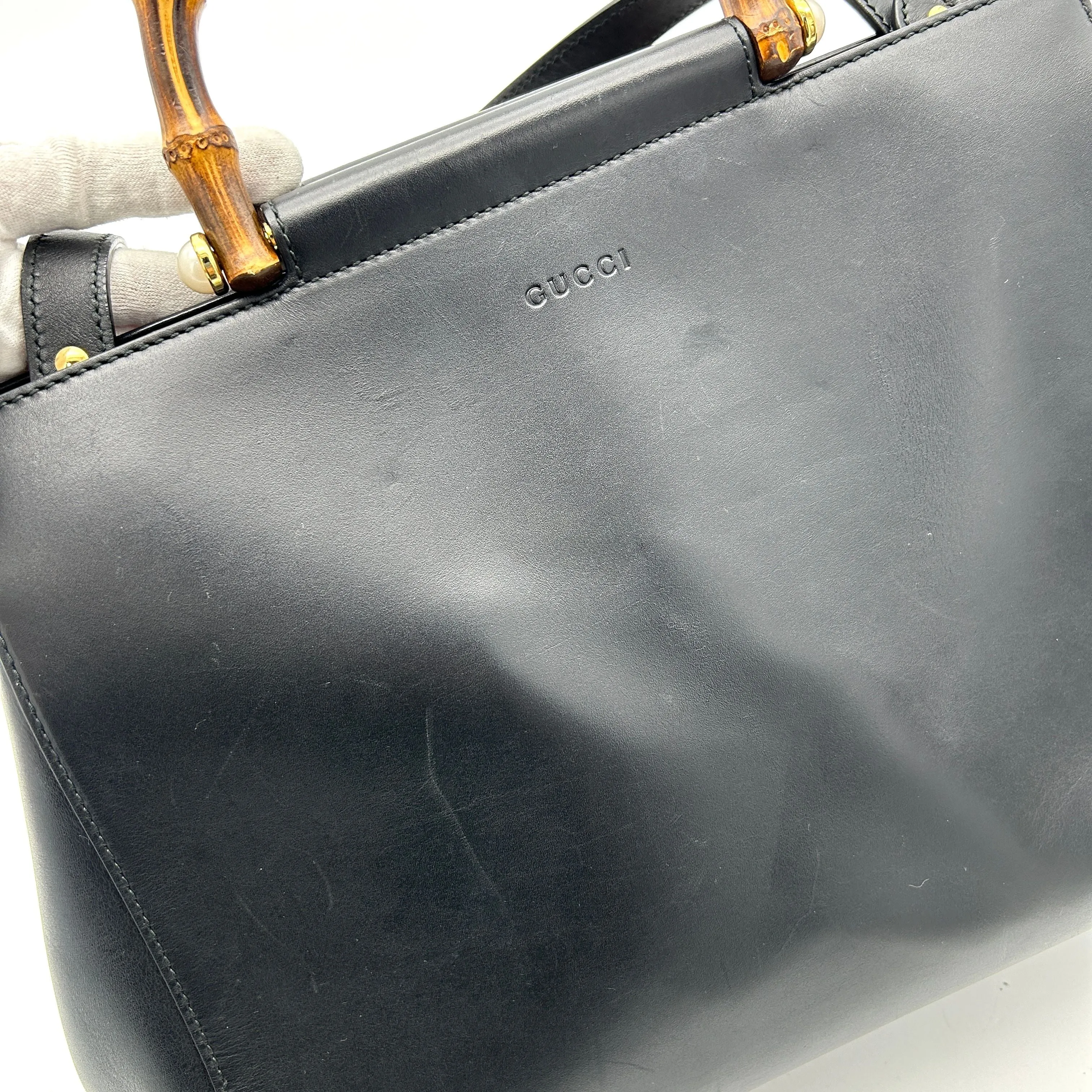 Gucci Black Leather Nymphaea Bamboo Tote Gucci LA14305