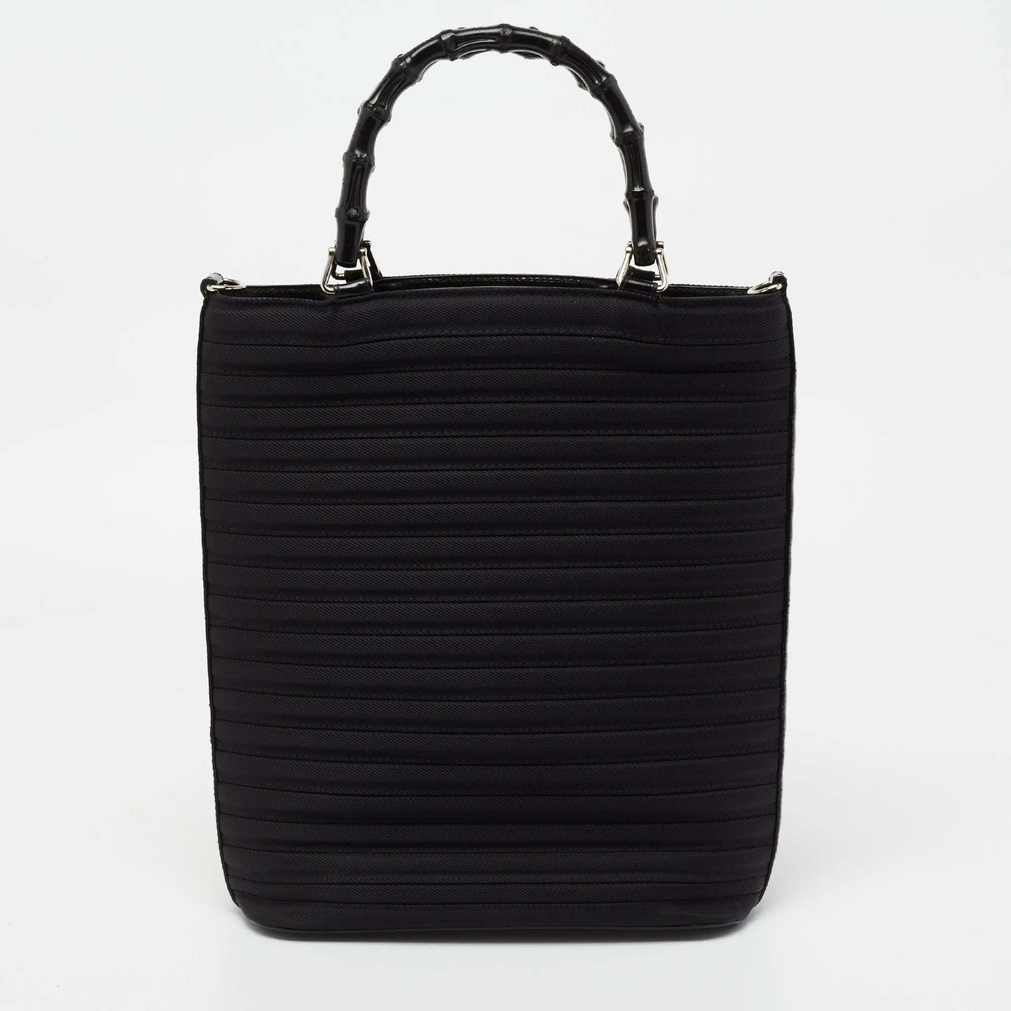 Gucci Black Nylon and Patent Leather Bamboo Tote