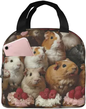 Guinea Pigs And Cupcakes Print Lunch Bag,Reusable Insulated Lunch Tote Bag For Work/Office/Picnic/Travel