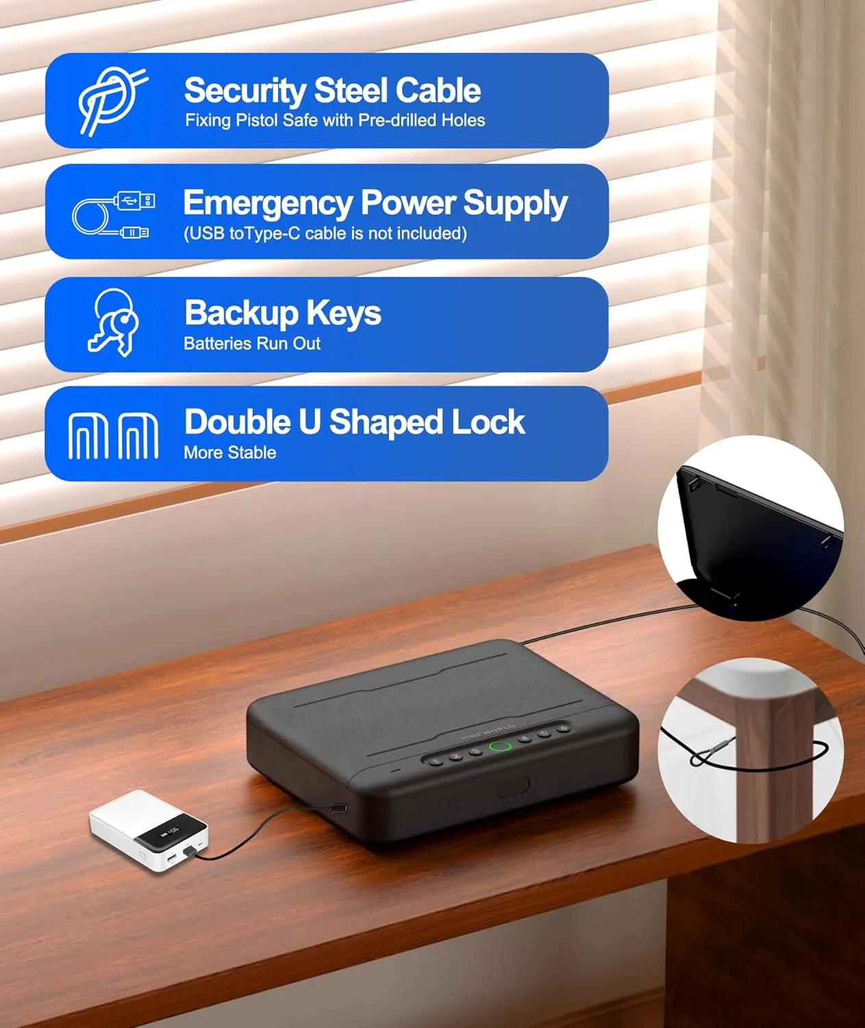 Gun Safe, Biometric Gun Safes For Handgun, Pistol Safe With Fingerprint or Keypad, 4-Quick Access Unlock Gun Case for Firearm, Gun Lock Box For Nightstand Beside with APP Normal Size