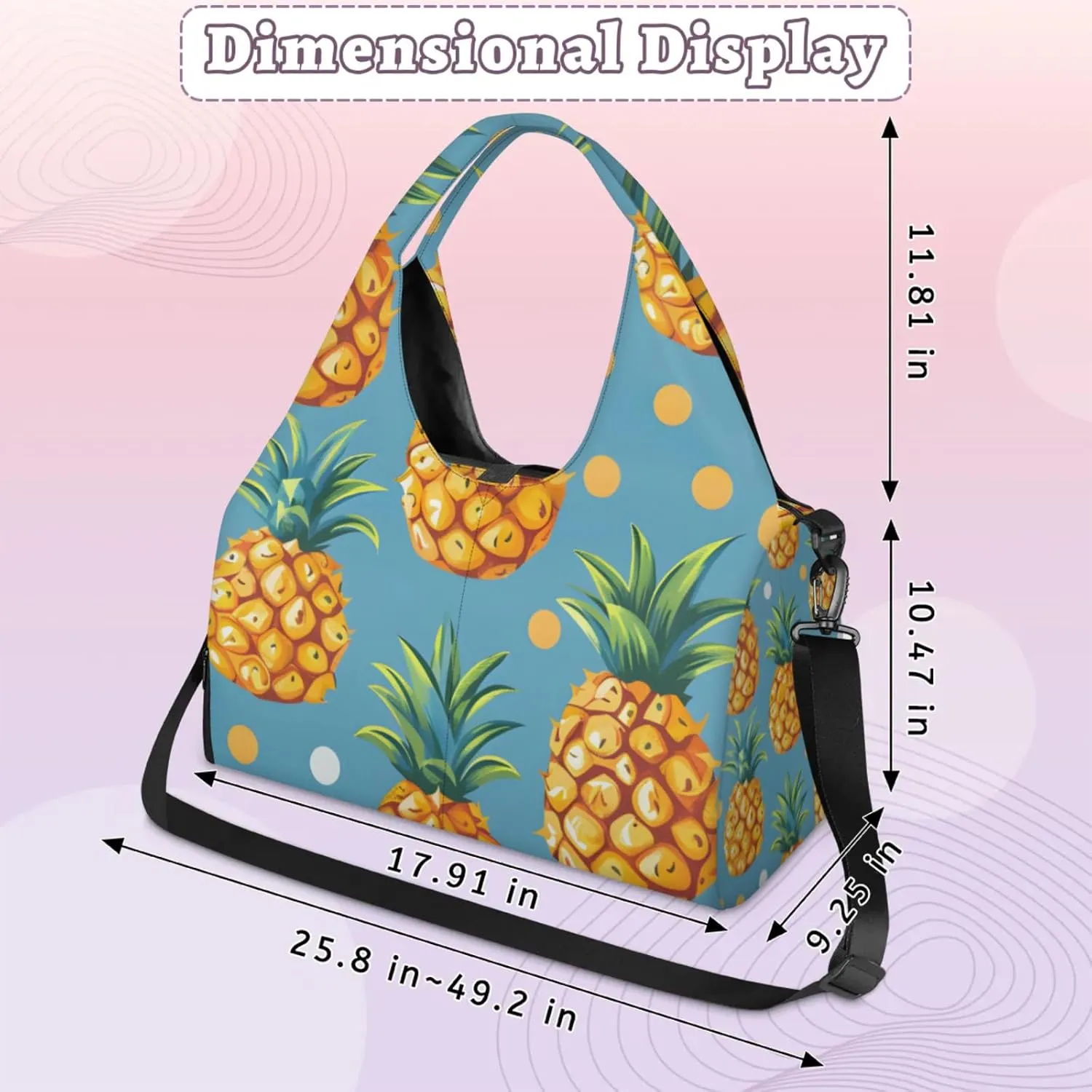 Gym Bag for Women Pineapple Dots Duffel Bag with Shoe Compartment and Yoga Mat Holder Portable Weekender Bags Travel Tote Bags